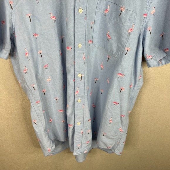 American Eagle Mens Button Down Shirt Size XL Blue Flamingo‎ Short Sleeve Oxford - Picture 4 of 12